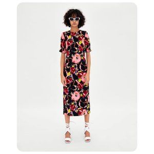 Zara Floral Midi Dress - Black, Pink, Yellow